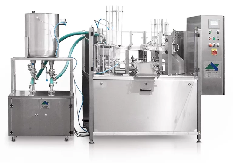 Füll- und Verschließmaschine CUPLINE zum Befüllen und Verschließen von Becher und Tiegel
